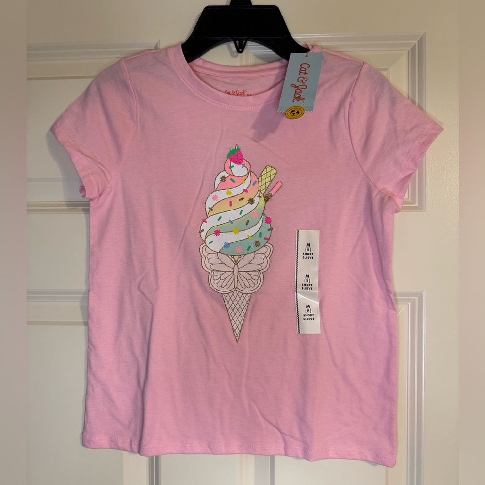 Cat & Jack Pink Tee with Colorful Ice Cream Design